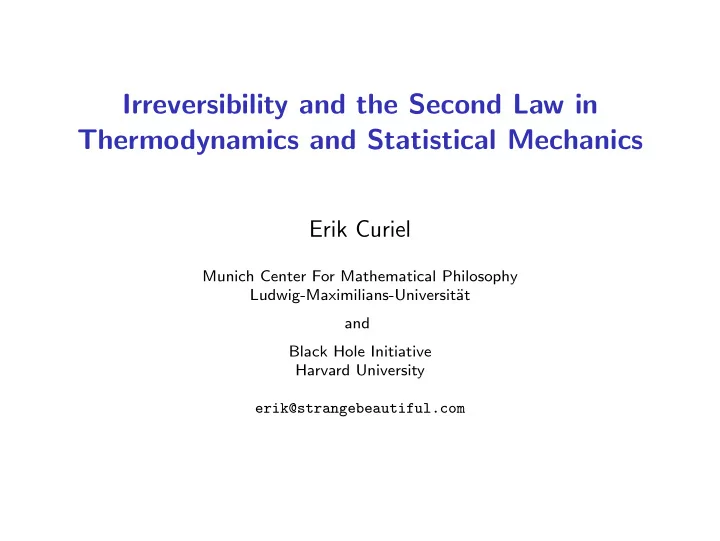 irreversibility and the second law in thermodynamics and
