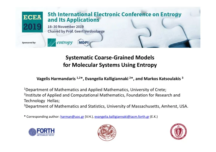 systematic coarse grained models for molecular systems