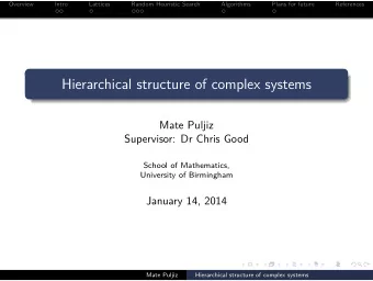 Hierarchical structure of complex systems  Mate Puljiz  Supervisor: Dr Chris Good  School of