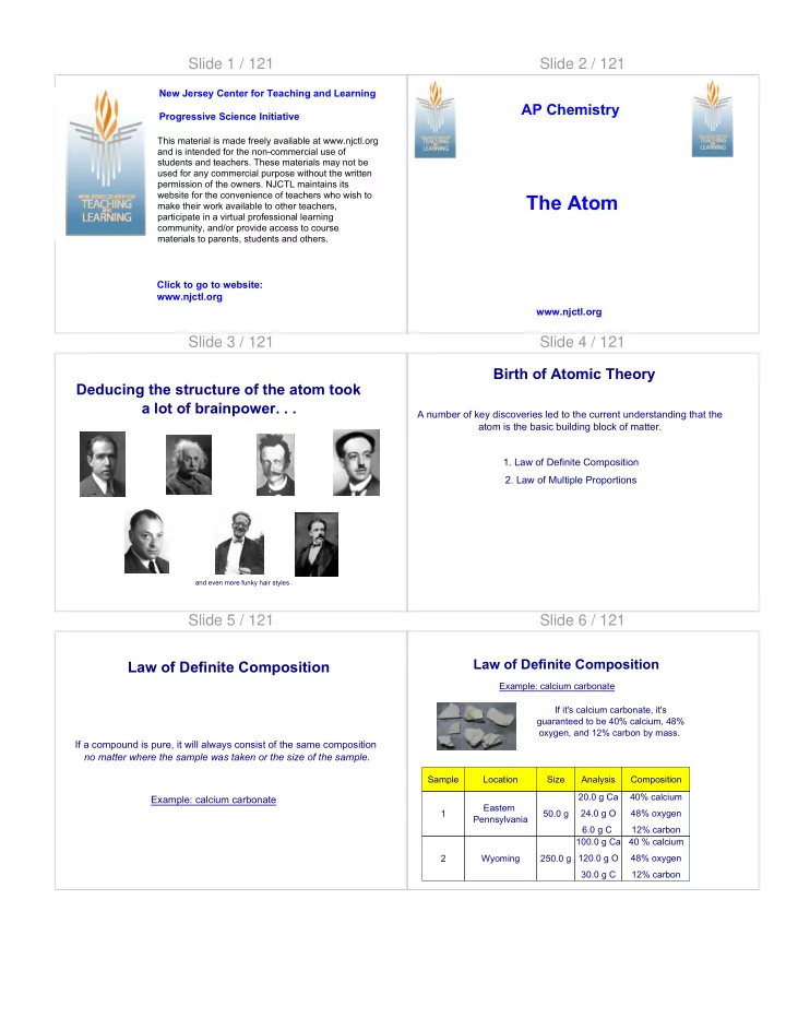 new jersey center for teaching and learning ap chemistry