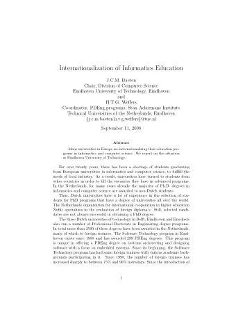 Internationalization of Informatics Education  J.C.M. Baeten  Chair, Division of Computer Science