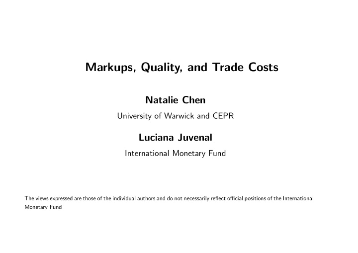 markups quality and trade costs