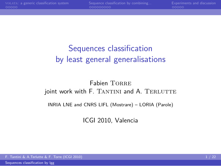 sequences classification by least general generalisations