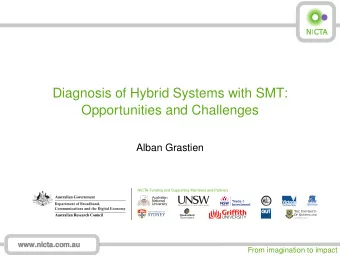 Diagnosis of Hybrid Systems with SMT:  Opportunities and Challenges  Alban Grastien  NICTA Funding