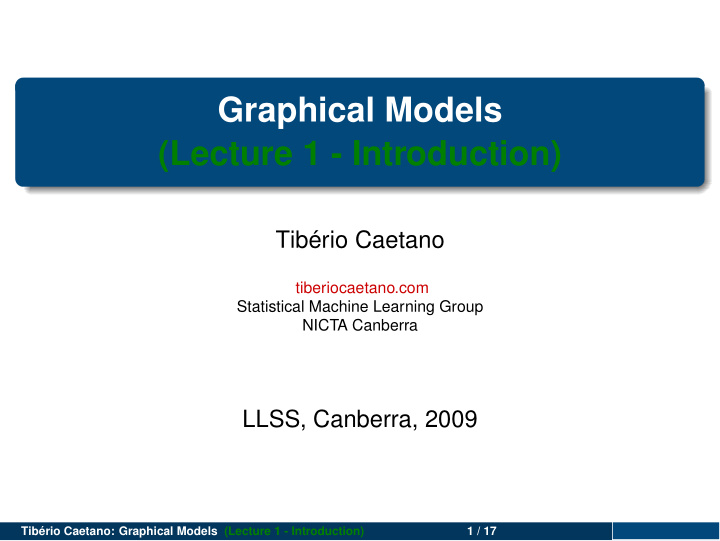 graphical models lecture 1 introduction