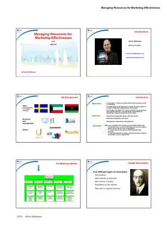 Managing Resources for Marketing Effectiveness  Introductions  Managing Resources for  Marketing