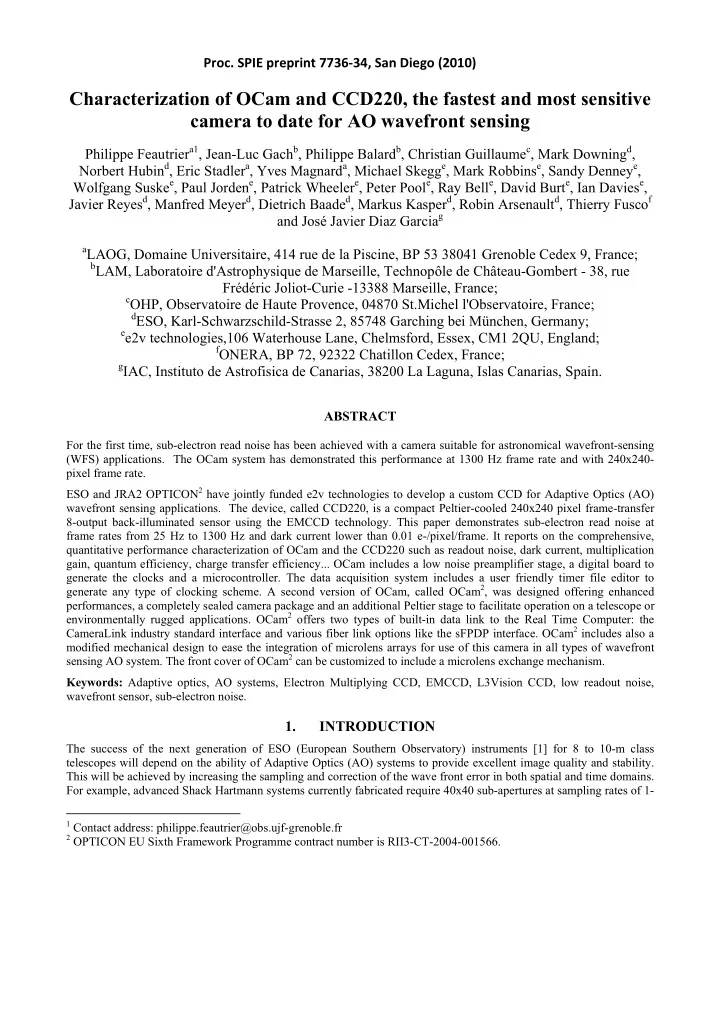 characterization of ocam and ccd220 the fastest and most