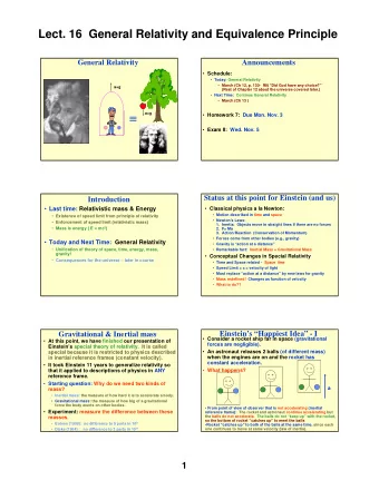 a=g  Homework 7:  Due Mon. Nov. 3  Exam II: Wed. Nov. 5  Status at this point for