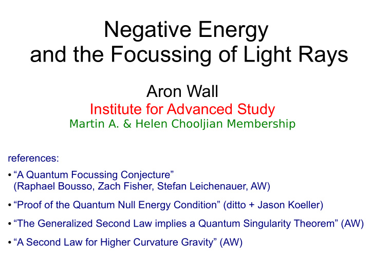 negative energy and the focussing of light rays