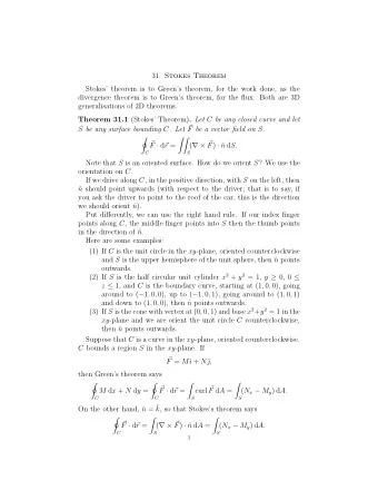 31. Stokes Theorem  Stokes theorem is to Greens theorem, for the work done, as the