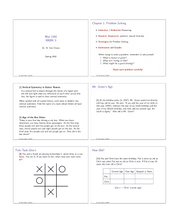 Chapter 1: Problem Solving  Inductive / Deductive Reasoning  Numeric Sequences , patterns,