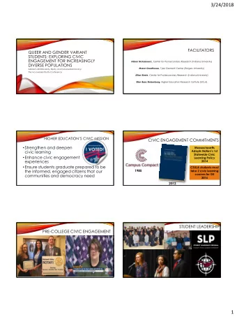 3/24/2018  FACILITATORS  QUEER AND GENDER VARIANT  STUDENTS: EXPLORING CIVIC  ENGAGEMENT FOR