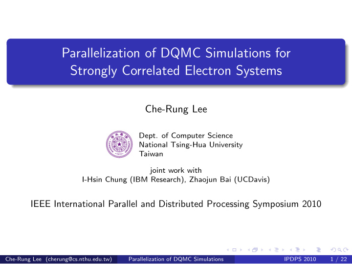 parallelization of dqmc simulations for strongly