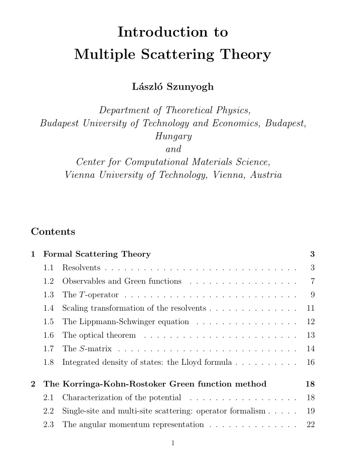 introduction to multiple scattering theory