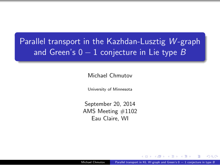 parallel transport in the kazhdan lusztig w graph and