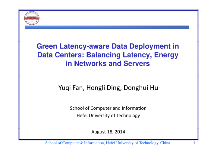 green latency aware data deployment in data centers