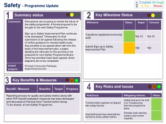 1  2  Summary status  Key Milestone Status  Comments  Discussions are on-going to review the future