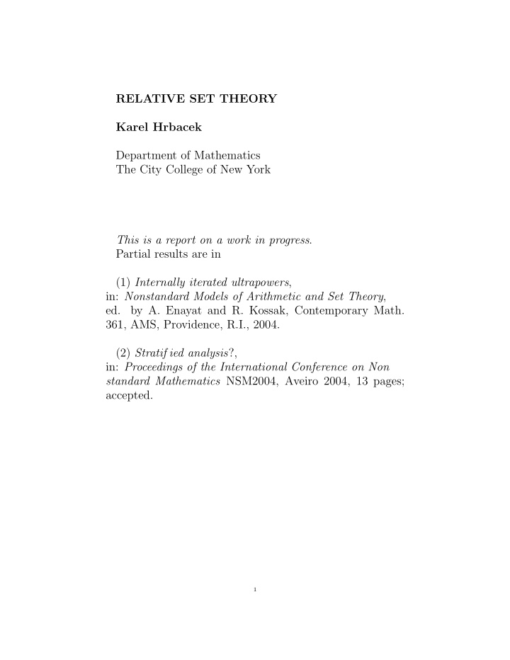 relative set theory karel hrbacek department of