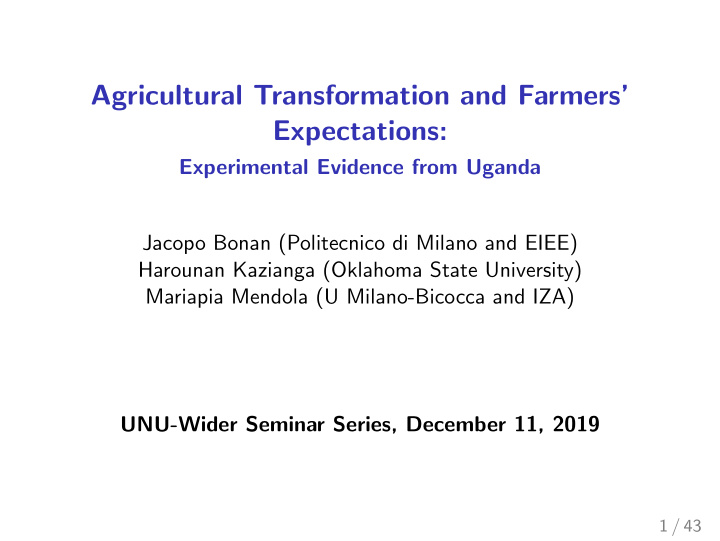 agricultural transformation and farmers expectations
