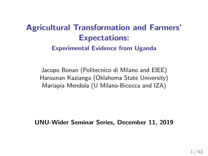 agricultural transformation and farmers expectations