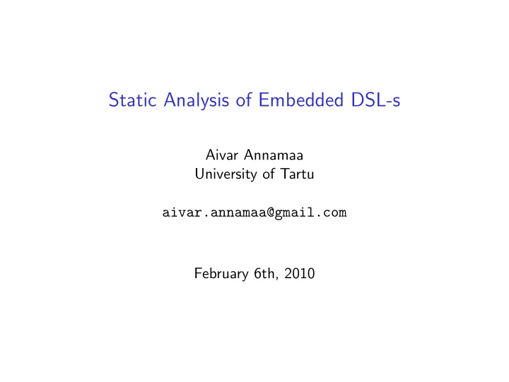 static analysis of embedded dsl s