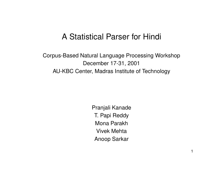a statistical parser for hindi