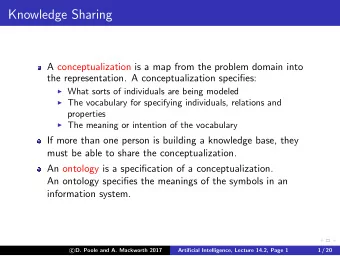 Knowledge Sharing  A conceptualization is a map from the problem domain into  the representation. A