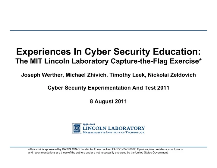 experiences in cyber security education