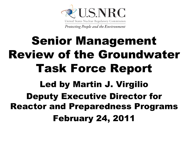 senior management review of the groundwater task force