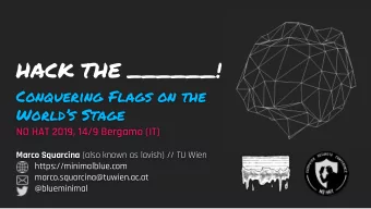 HACK THE ______!  Conquering Flags on the  Worlds Stage  NO HAT 2019, 14/9 Bergamo (IT) Marco