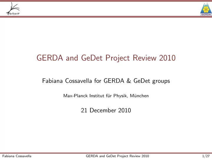 gerda and gedet project review 2010
