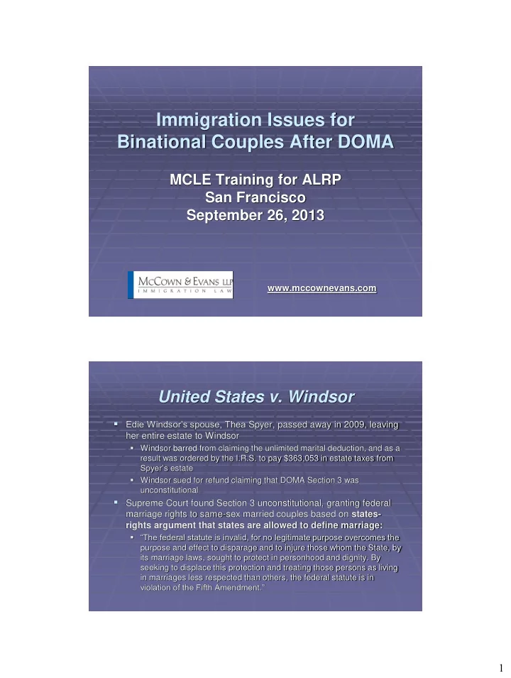 immigration issues for binational couples after doma mcle