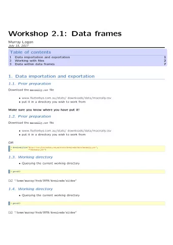 Workshop 2.1: Data frames  Murray Logan  July 15, 2017  Table of contents  1  Data importation and