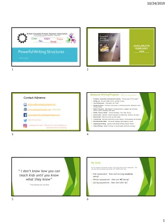 Powerful Writing Structures  2020  Adrienne Gear  1  2 Balanced Writing Program  What are the