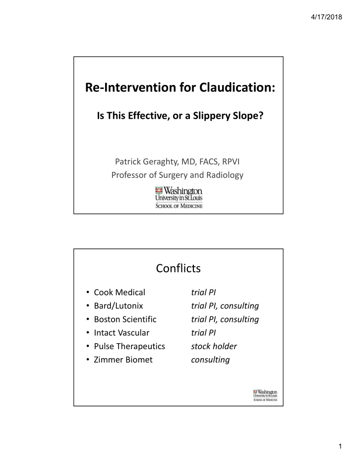 re intervention for claudication