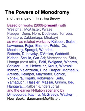 The Powers of Monodromy and the range of r in string theory Based on works (2008- present ) with