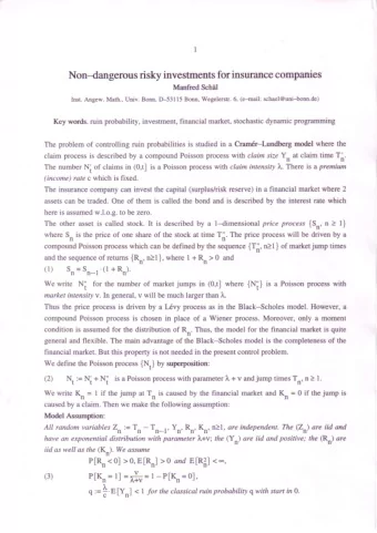 for insurance  companies  Non-dangerous  risky investments  Manfred Sch?il  6, (e-mail: