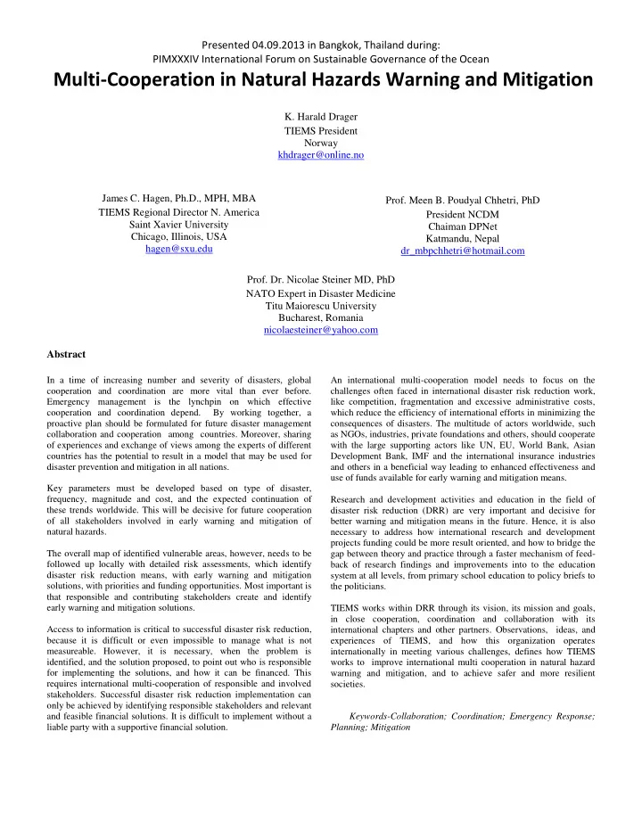 multi cooperation in natural hazards warning and