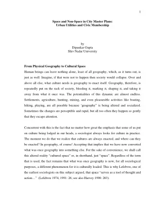 1  Space and Non-Space in City Master Plans:  Urban Utilities and Civic Membership  by  Dipankar
