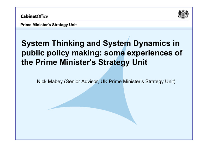 system thinking and system dynamics in public policy