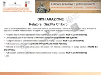 DICHIARAZIONE  Relatore: Giudi.a Chiloiro  Come da nuova regolamentazione della Commissione