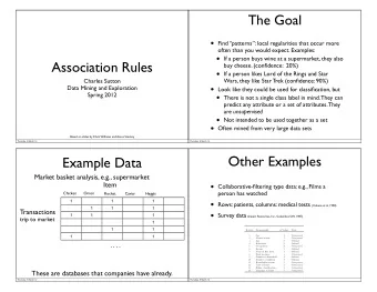 The Goal  Find patterns: local regularities that occur more  often than you would expect.
