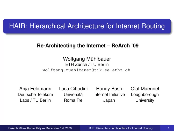hair hierarchical architecture for internet routing