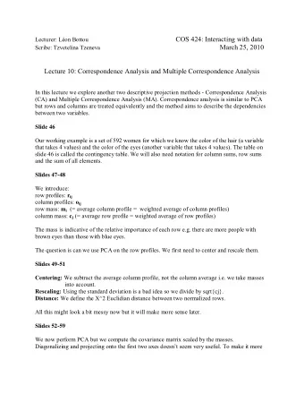 Scribe: Tzvetelina Tzeneva  March 25, 2010  Lecture 10: Correspondence Analysis and Multiple