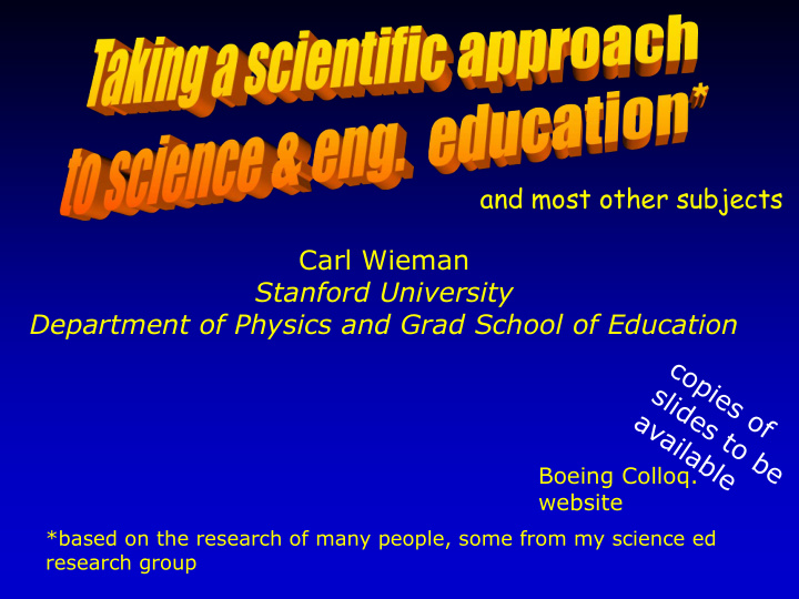 and most other subjects carl wieman stanford university