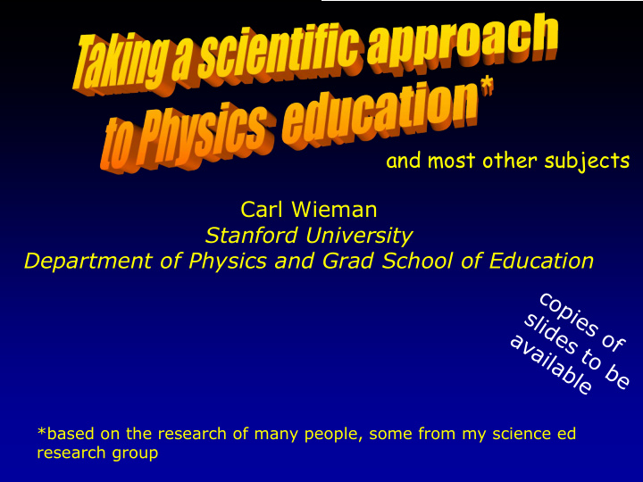and most other subjects carl wieman stanford university