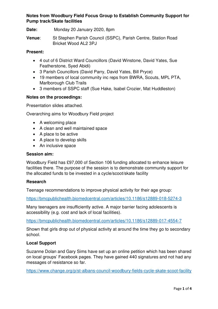 notes from woodbury field focus group to establish