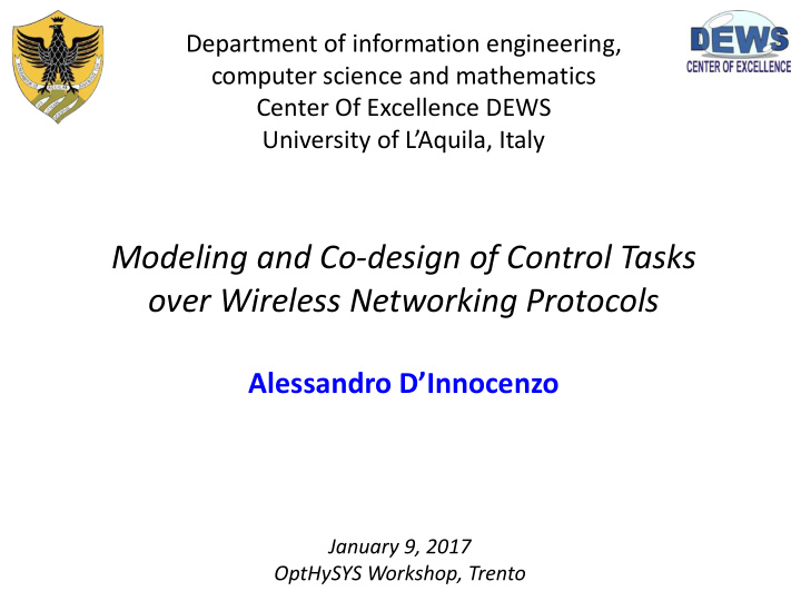 modeling and co design of control tasks over wireless