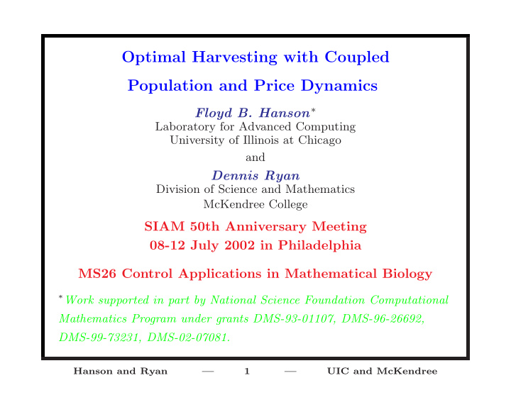optimal harvesting with coupled population and price