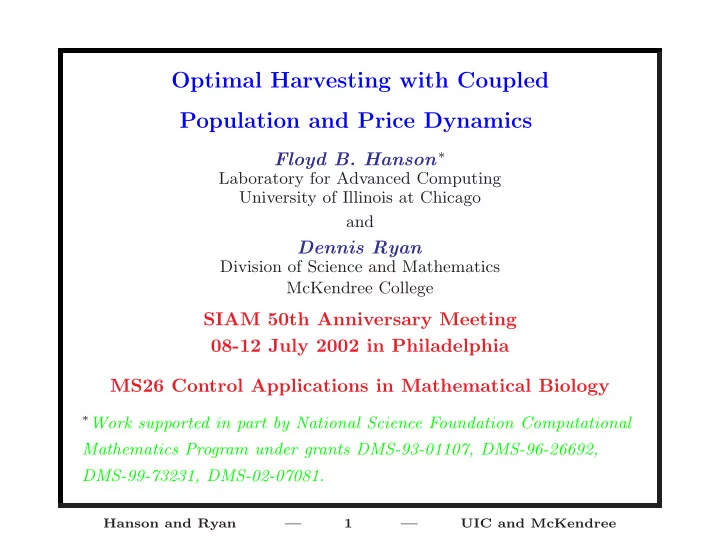 optimal harvesting with coupled population and price
